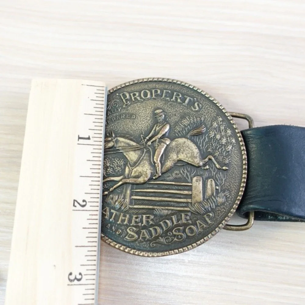 VTG Western Heavy Rodeo Belt Mens 46 Black PROPERTS LEATHER SADDLE‎ SOAP Buckle